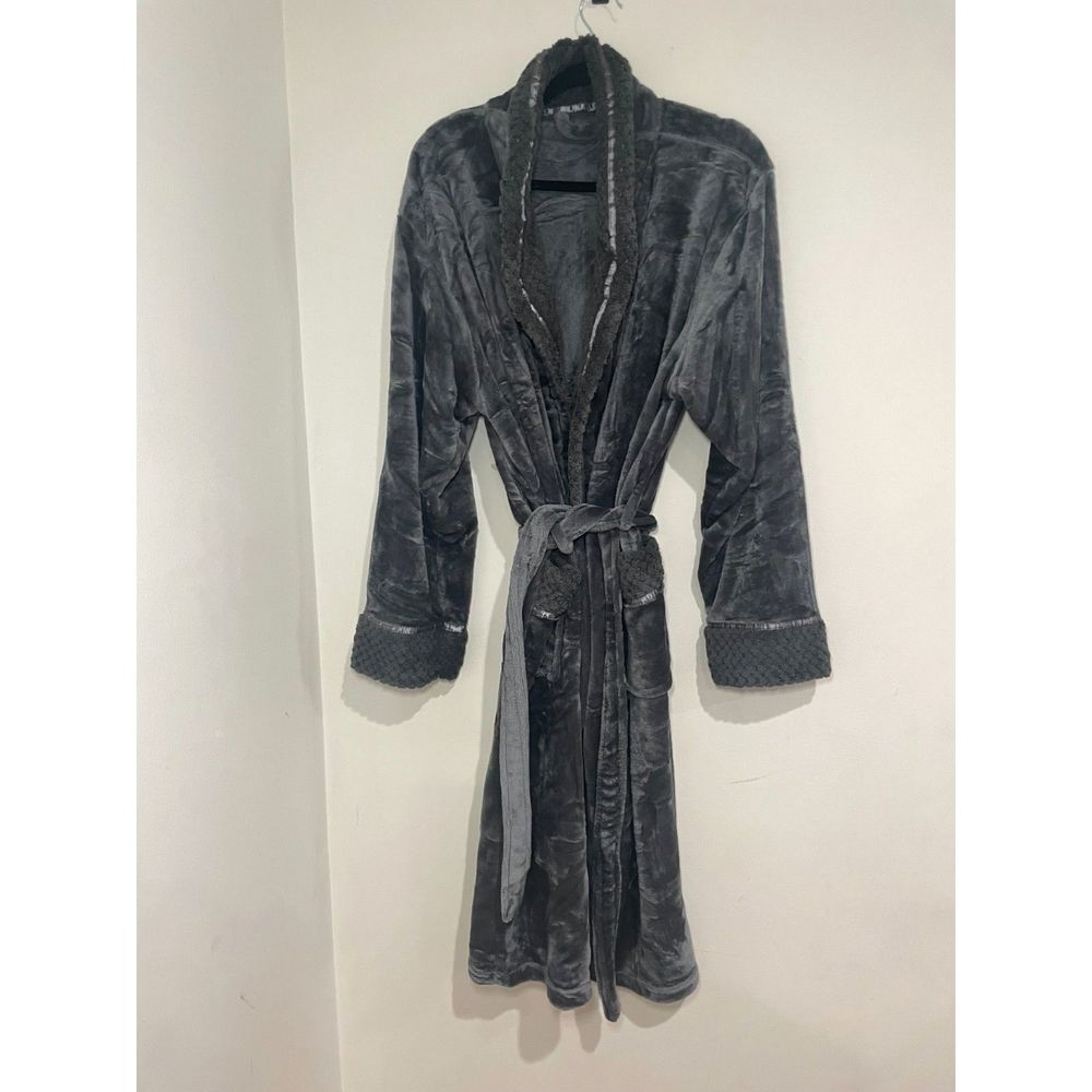 PAVILIA Robe - Satin and Waffle Trim - Grey Size L/XL‎ NWOT